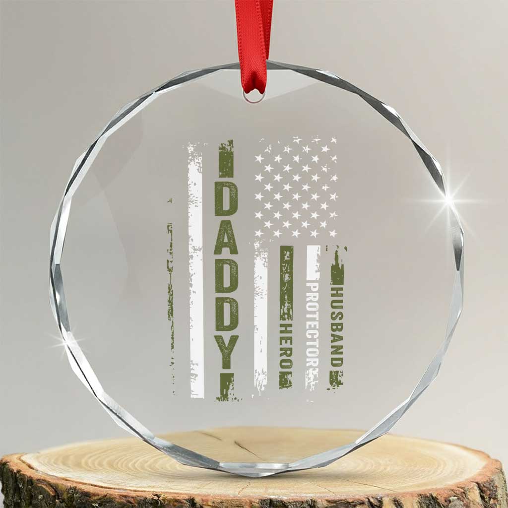 Daddy Husband Protector Hero Crystal Glass Ornament Fathers Day Vintage American Flag