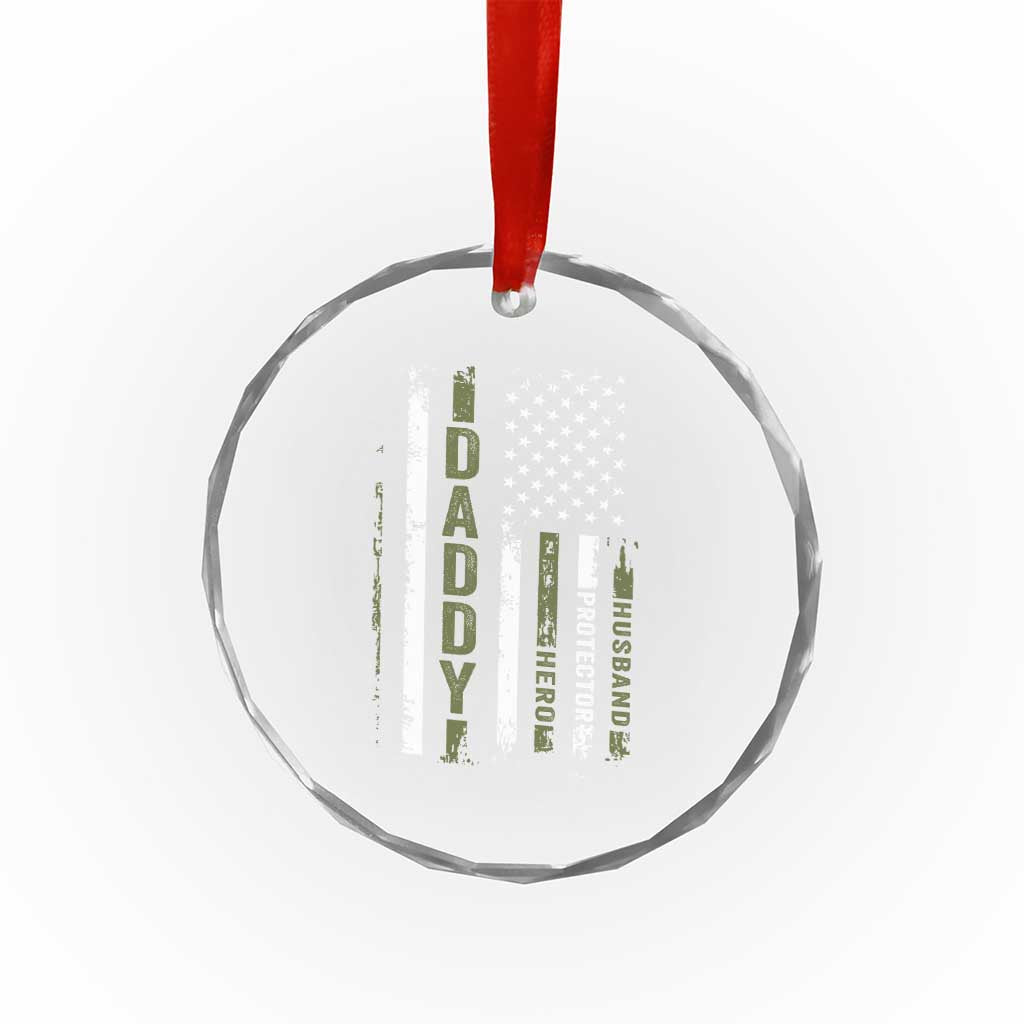 Daddy Husband Protector Hero Crystal Glass Ornament Fathers Day Vintage American Flag