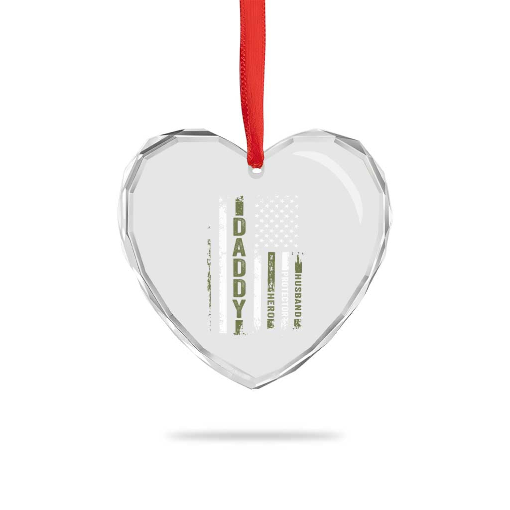 Daddy Husband Protector Hero Heart Crystal Glass Ornament Fathers Day Vintage American Flag