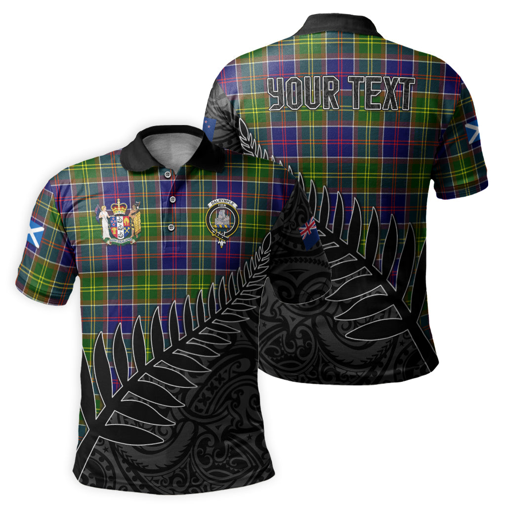 dalrymple-tartan-family-crest-golf-shirt-with-fern-leaves-and-coat-of-arm-of-new-zealand-personalized-your-name-scottish-tatan-polo-shirt