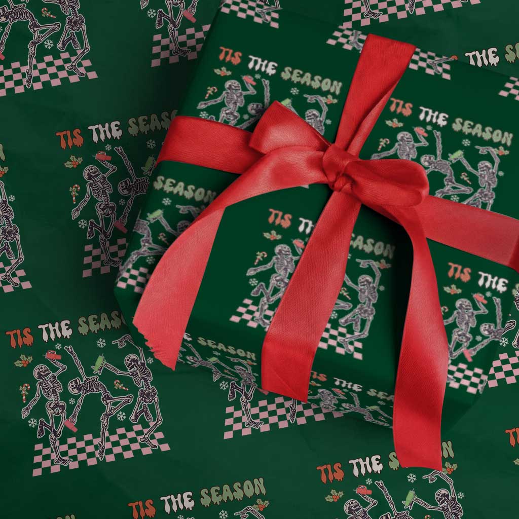 Dancing Skeleton Christmas Wrapping Paper Roll Tis The Season Retro Boujee Xmas Vibe