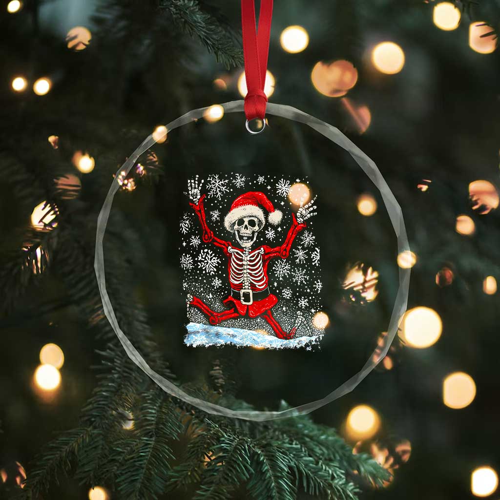 Dancing Skeleton Xmas Crystal Glass Ornament Snowy Xmas Night Santa TS02