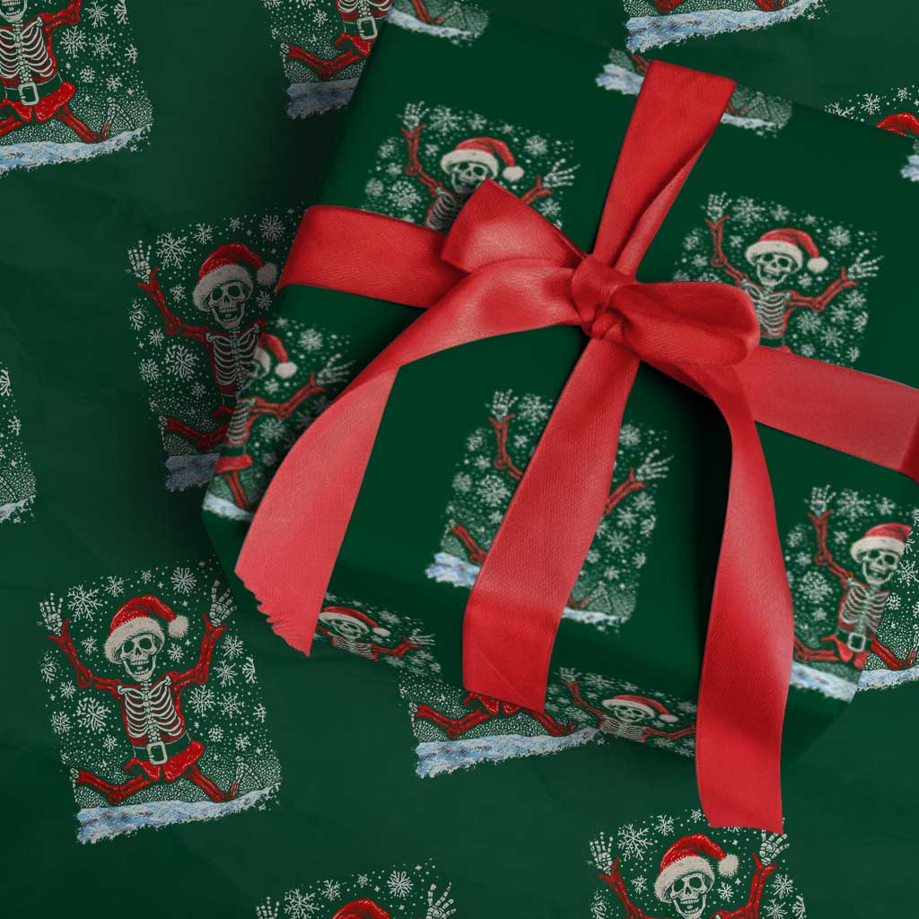 Dancing Skeleton Xmas Wrapping Paper Roll Snowy  Night Santa
