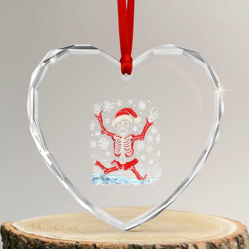 Dancing Skeleton Xmas Heart Crystal Glass Ornament Snowy Xmas Night Santa - Wonder Print Shop