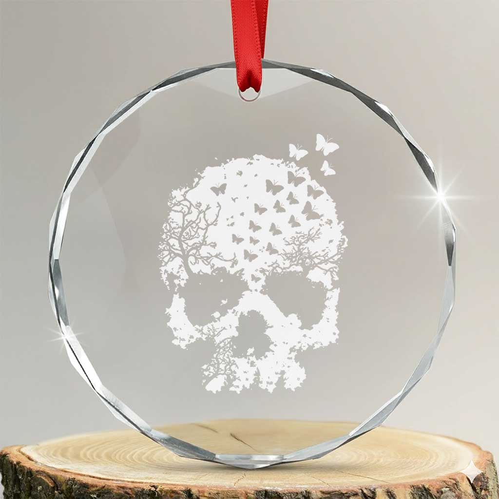 Dark Gothic Graphic Skull Floral Butterfly Crystal Glass Ornament