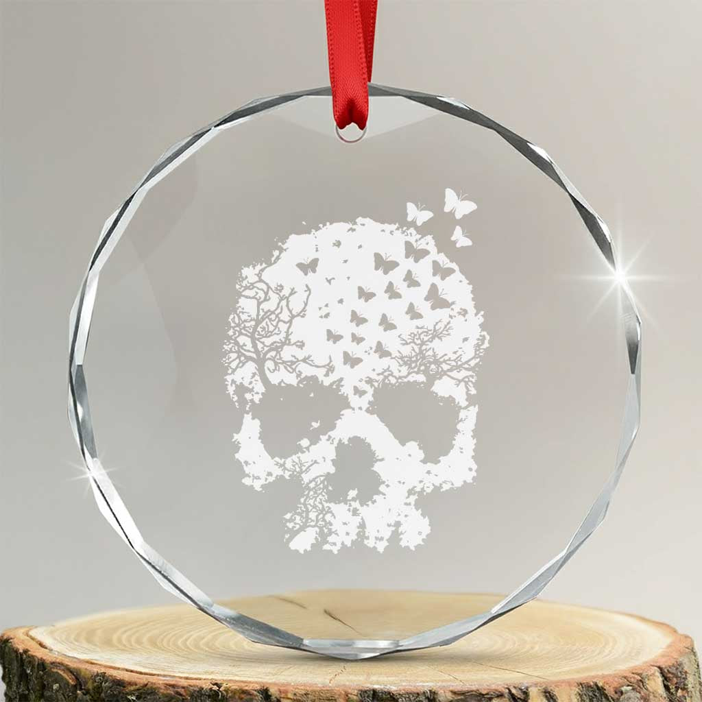 Dark Gothic Graphic Skull Floral Butterfly Crystal Glass Ornament TS12