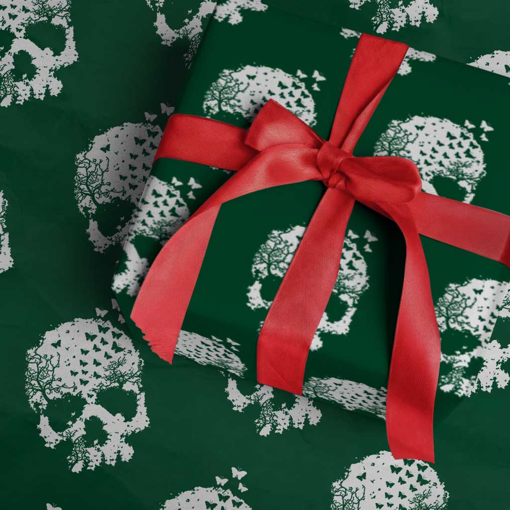 Dark Gothic Graphic Skull Floral Butterfly Wrapping Paper Roll