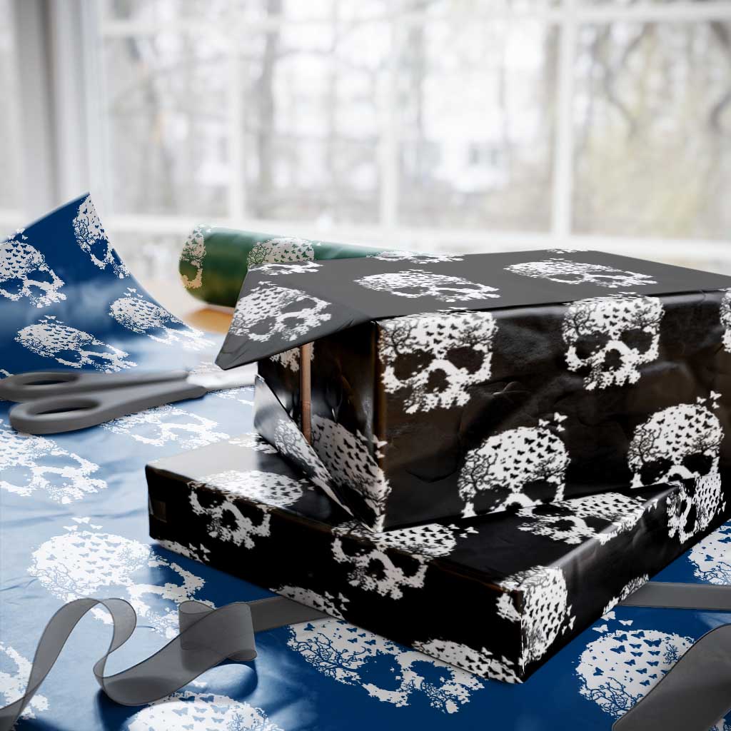 Dark Gothic Graphic Skull Floral Butterfly Wrapping Paper Roll
