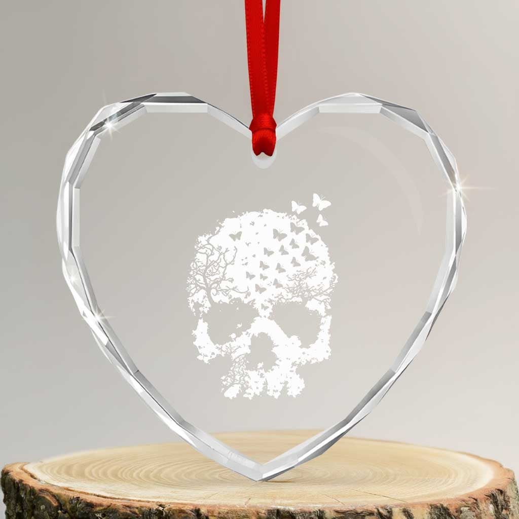 Dark Gothic Graphic Skull Floral Butterfly Heart Crystal Glass Ornament