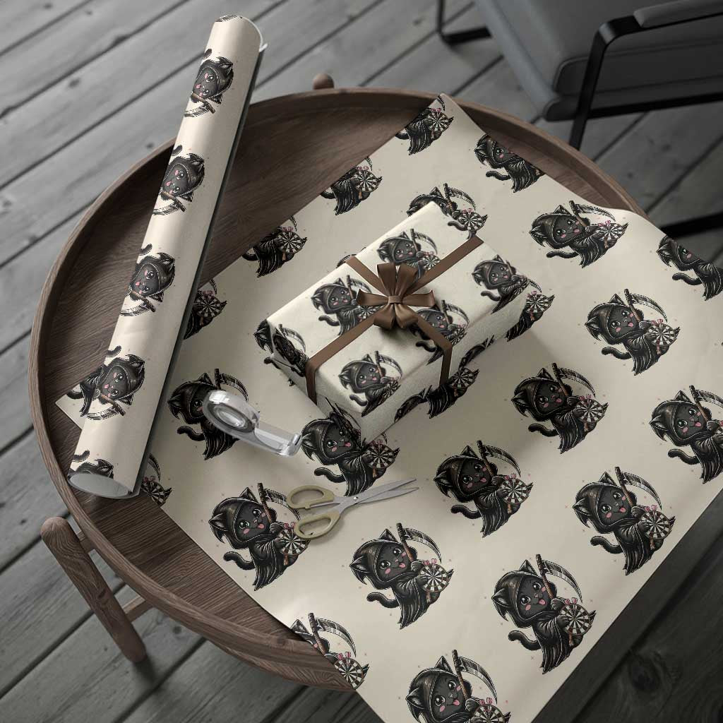 Dark Reaper Cat Throwing Darts Wrapping Paper Roll Funny Pub Game Gift - Wonder Print Shop