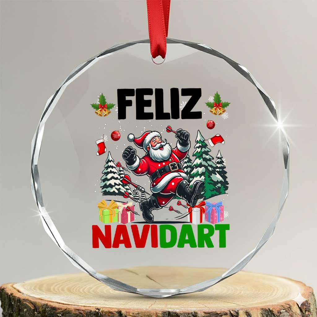 Dartist Feliz Navidart Crystal Glass Ornament Funny Santa Running From Darts Christmas Gift - Wonder Print Shop