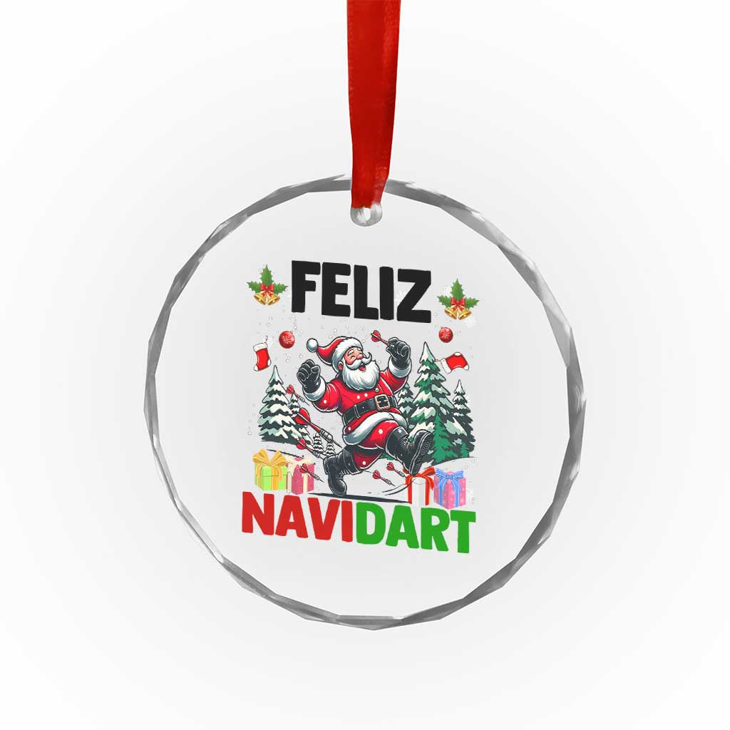 Dartist Feliz Navidart Crystal Glass Ornament Funny Santa Running From Darts Christmas Gift - Wonder Print Shop