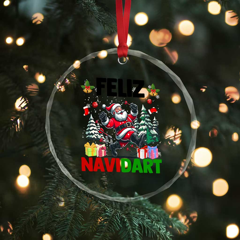 Dartist Feliz Navidart Crystal Glass Ornament Funny Santa Running From Darts Christmas Gift - Wonder Print Shop