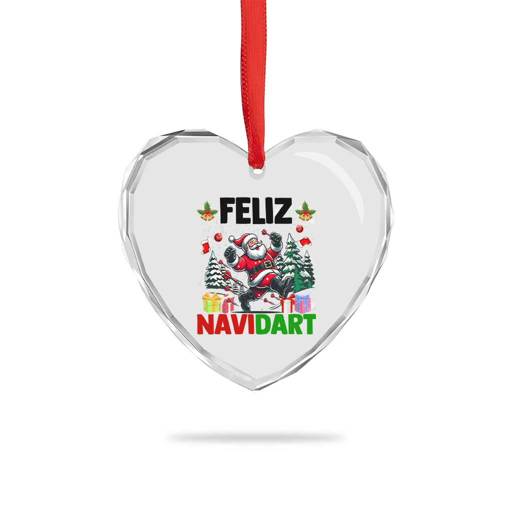 Dartist Feliz Navidart Heart Crystal Glass Ornament Funny Santa Running From Darts Christmas Gift - Wonder Print Shop