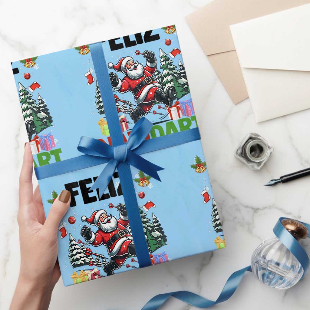Dartist Feliz Navidart Wrapping Paper Roll Funny Santa Running From Darts Christmas Gift - Wonder Print Shop