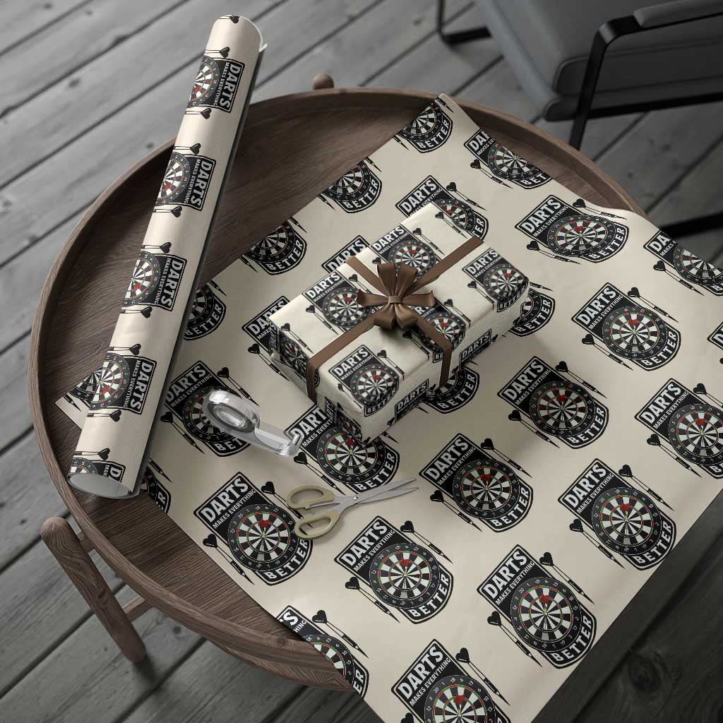 Darts Makes Everything Better Wrapping Paper Roll Darts Lover Gift - Wonder Print Shop