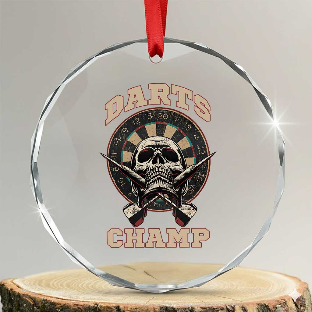 Darts Player Champion Crystal Glass Ornament Skull Dartboard Retro Style - Wonder Print Shop