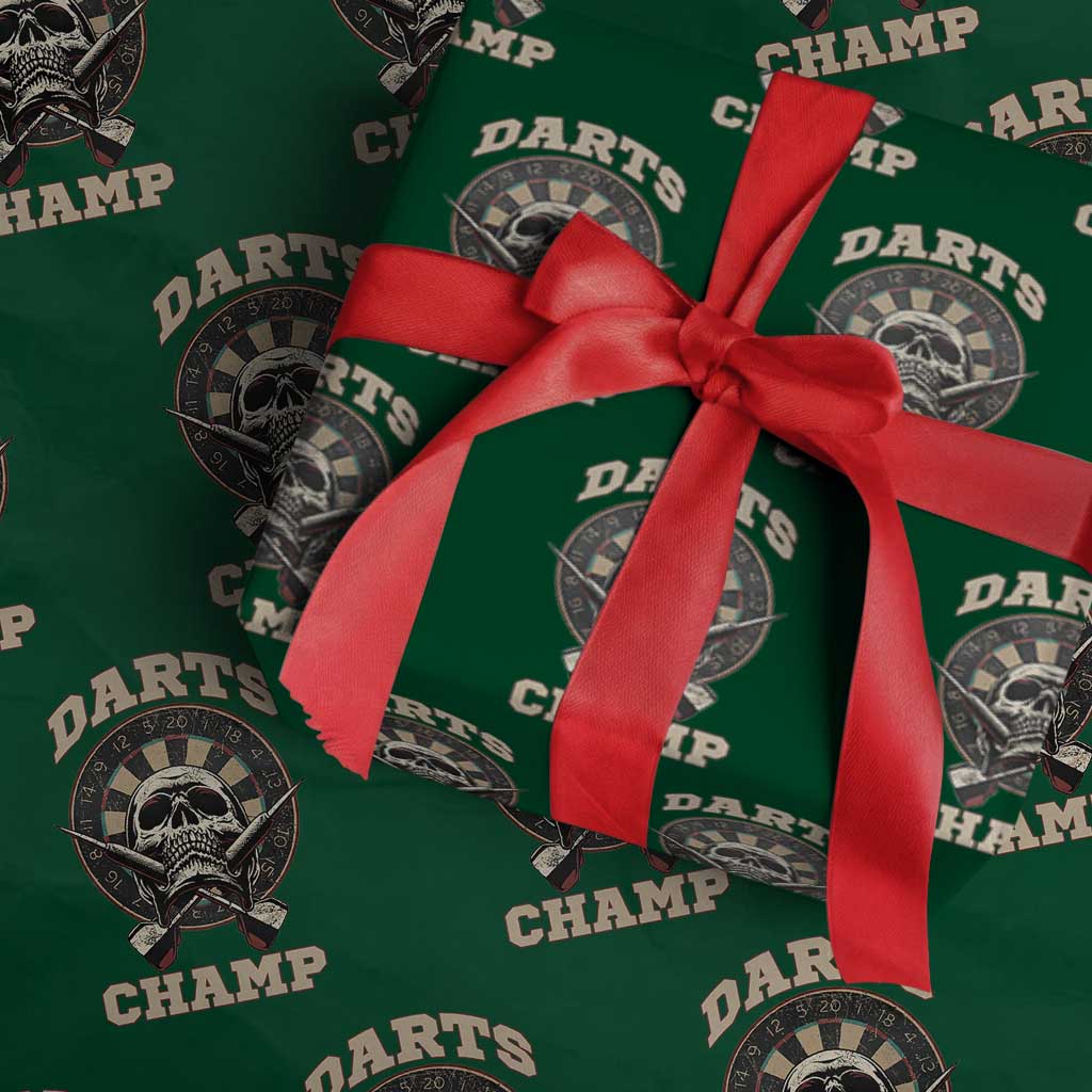 Darts Player Champion Wrapping Paper Roll Skull Dartboard Retro Style - Wonder Print Shop