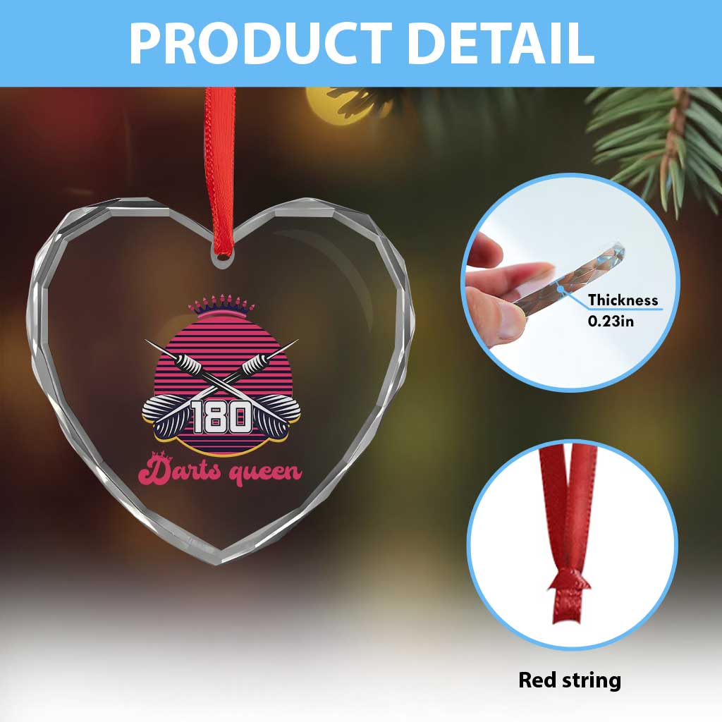 Darts Queen 180 Max Score Heart Crystal Glass Ornament Funny Bullseye Shooter Gift - Wonder Print Shop