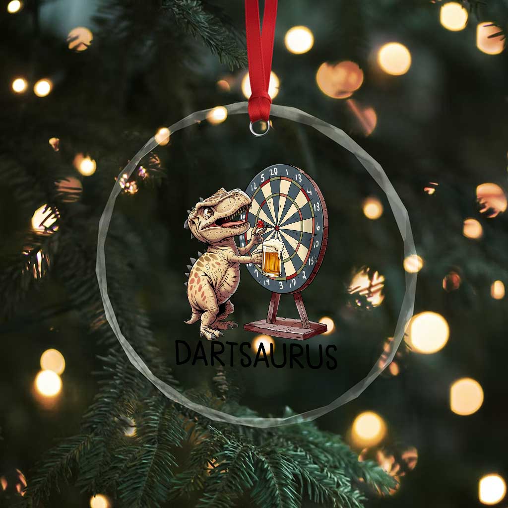 Dartsaurus Crystal Glass Ornament Funny Dinosaur Dart Player Gift - Wonder Print Shop
