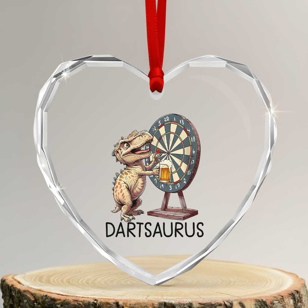 Dartsaurus Heart Crystal Glass Ornament Funny Dinosaur Dart Player Gift - Wonder Print Shop