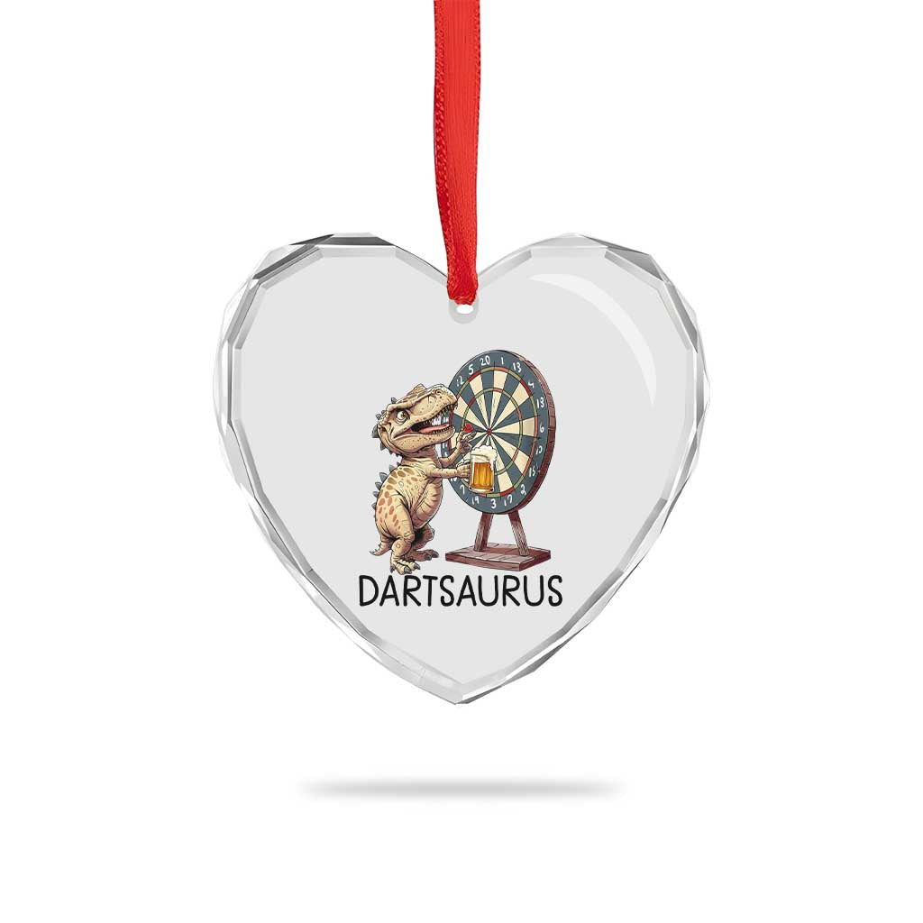 Dartsaurus Heart Crystal Glass Ornament Funny Dinosaur Dart Player Gift - Wonder Print Shop
