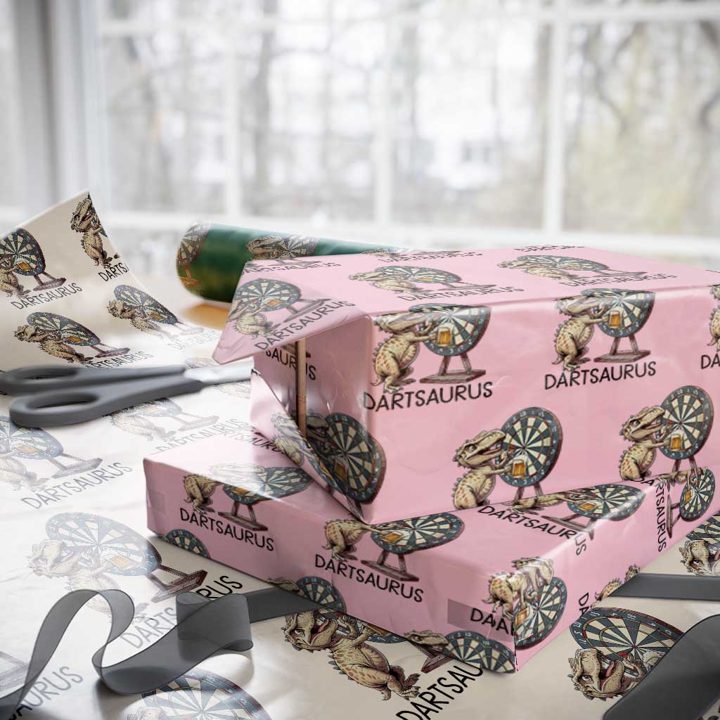 Dartsaurus Wrapping Paper Roll Funny Dinosaur Dart Player Gift - Wonder Print Shop