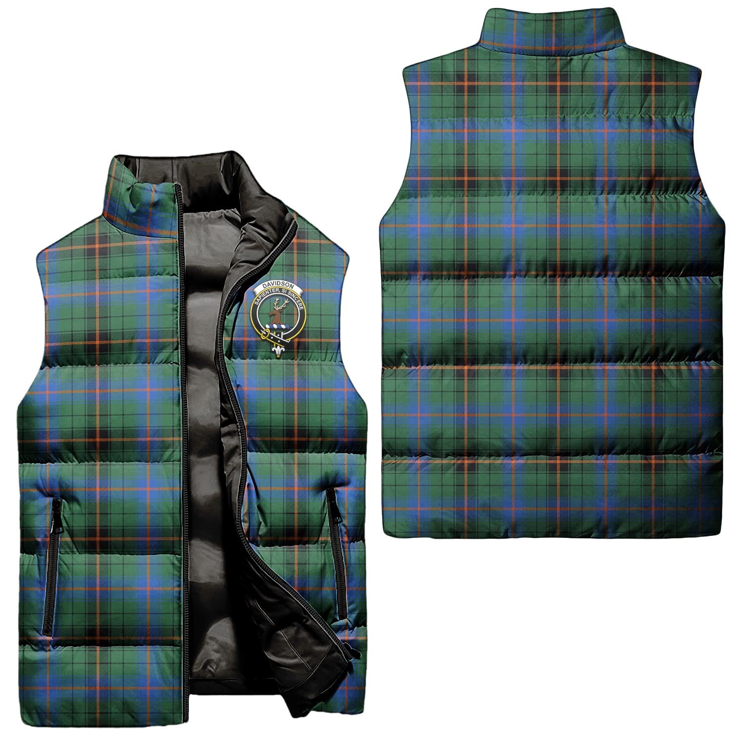 davidson-ancient-clan-puffer-vest-family-crest-plaid-sleeveless-down-jacket