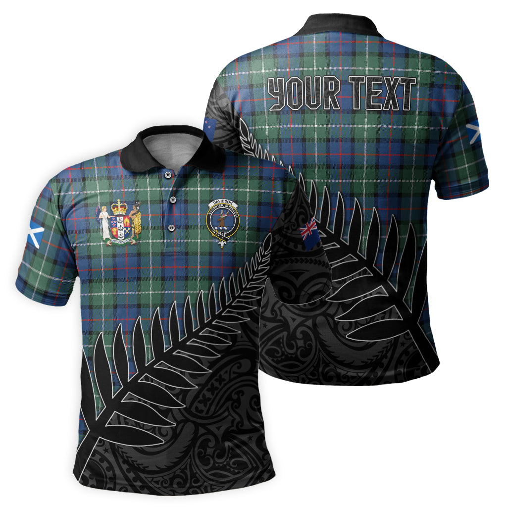 davidson-of-tulloch-tartan-family-crest-golf-shirt-with-fern-leaves-and-coat-of-arm-of-new-zealand-personalized-your-name-scottish-tatan-polo-shirt