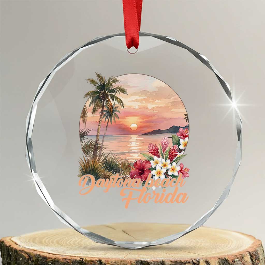 Daytona Beach Florida Crystal Glass Ornament Tropical Palm Tree Ocean Travel Gift