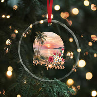 Daytona Beach Florida Crystal Glass Ornament Tropical Palm Tree Ocean Travel Gift