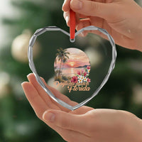 Daytona Beach Florida Heart Crystal Glass Ornament Tropical Palm Tree Ocean Travel Gift