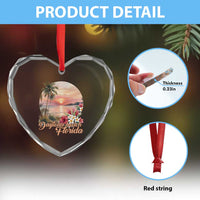 Daytona Beach Florida Heart Crystal Glass Ornament Tropical Palm Tree Ocean Travel Gift