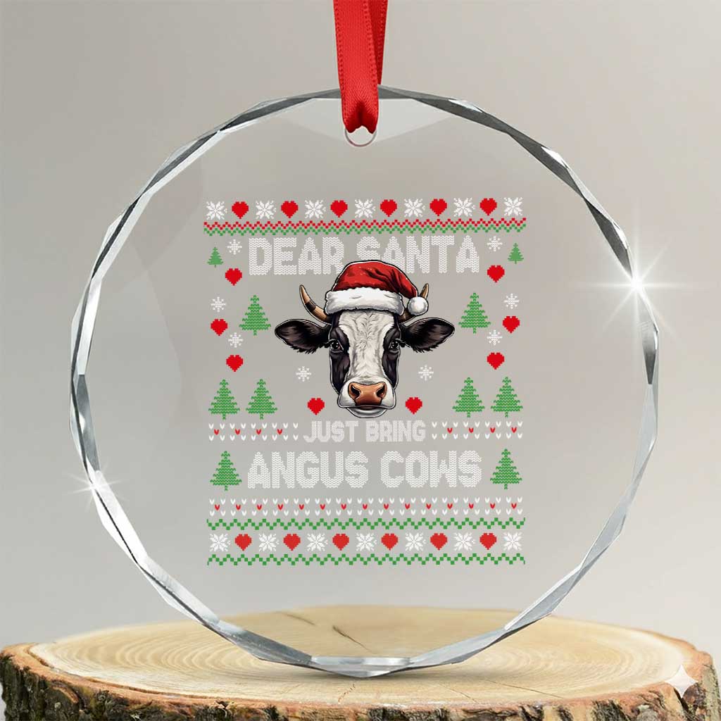 Dear Santa Angus Cow Christmas Crystal Glass Ornament Funny Farm Cow Lover Holiday Farm Ugly Sweater - Wonder Print Shop