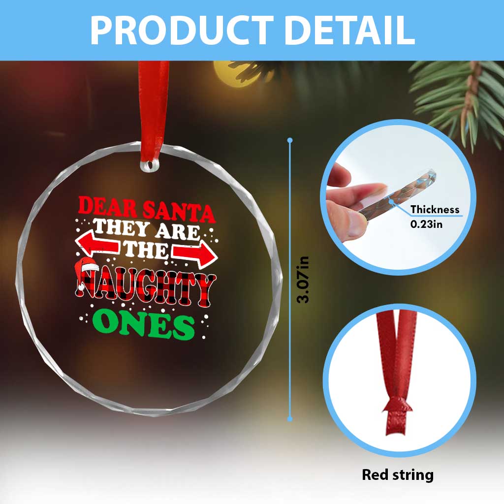 Dear Santa They Naughty Ones Crystal Glass Ornament Christmas Red Plaid Pajamas PJ Xmas Gifts - Wonder Print Shop