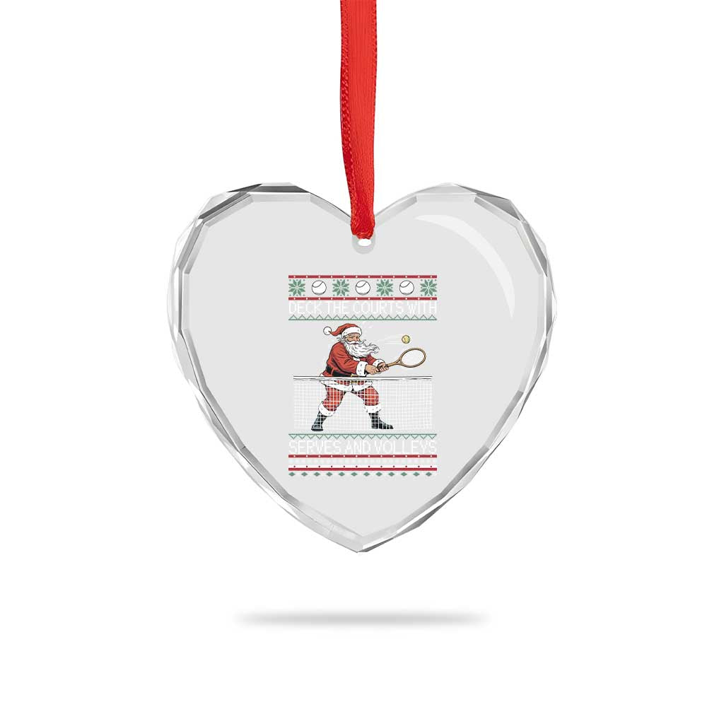 Deck The Courts With Serves And Volleys Heart Crystal Glass Ornament Funny Tennis Ugly Christmas - Wonder Print Shop