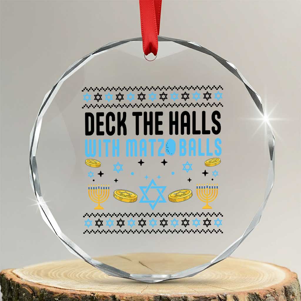Deck The Halls With Matzo Balls Crystal Glass Ornament Funny Ugly Jewish Holiday Gift - Wonder Print Shop