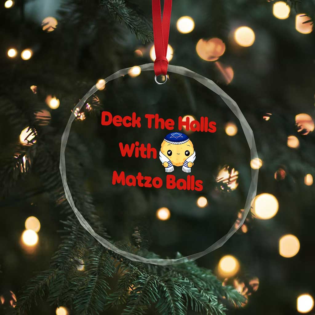 Deck The Halls With Matzo Balls Crystal Glass Ornament Religious Jewish Holiday Gift - Wonder Print Shop