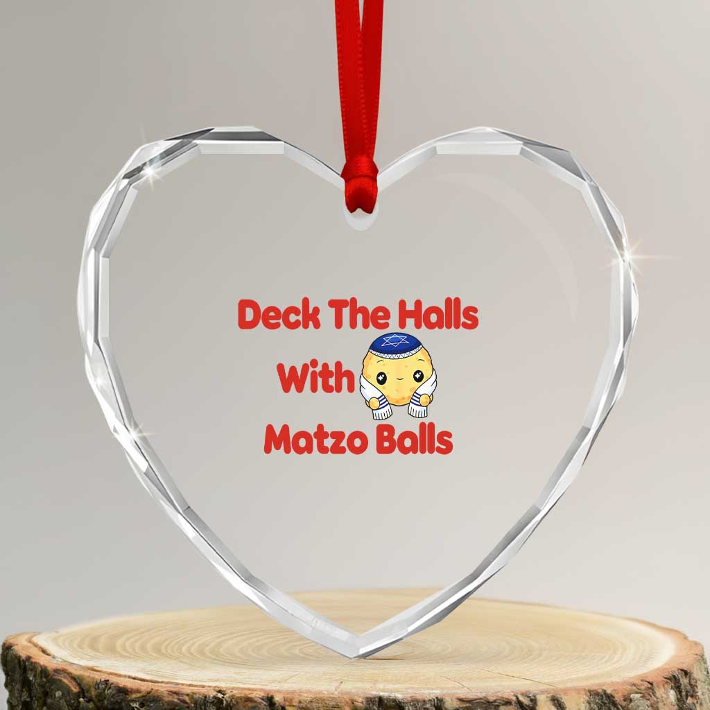 Deck The Halls With Matzo Balls Heart Crystal Glass Ornament Religious Jewish Holiday Gift - Wonder Print Shop