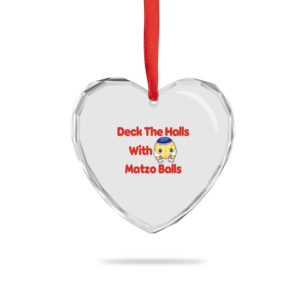 Deck The Halls With Matzo Balls Heart Crystal Glass Ornament Religious Jewish Holiday Gift - Wonder Print Shop