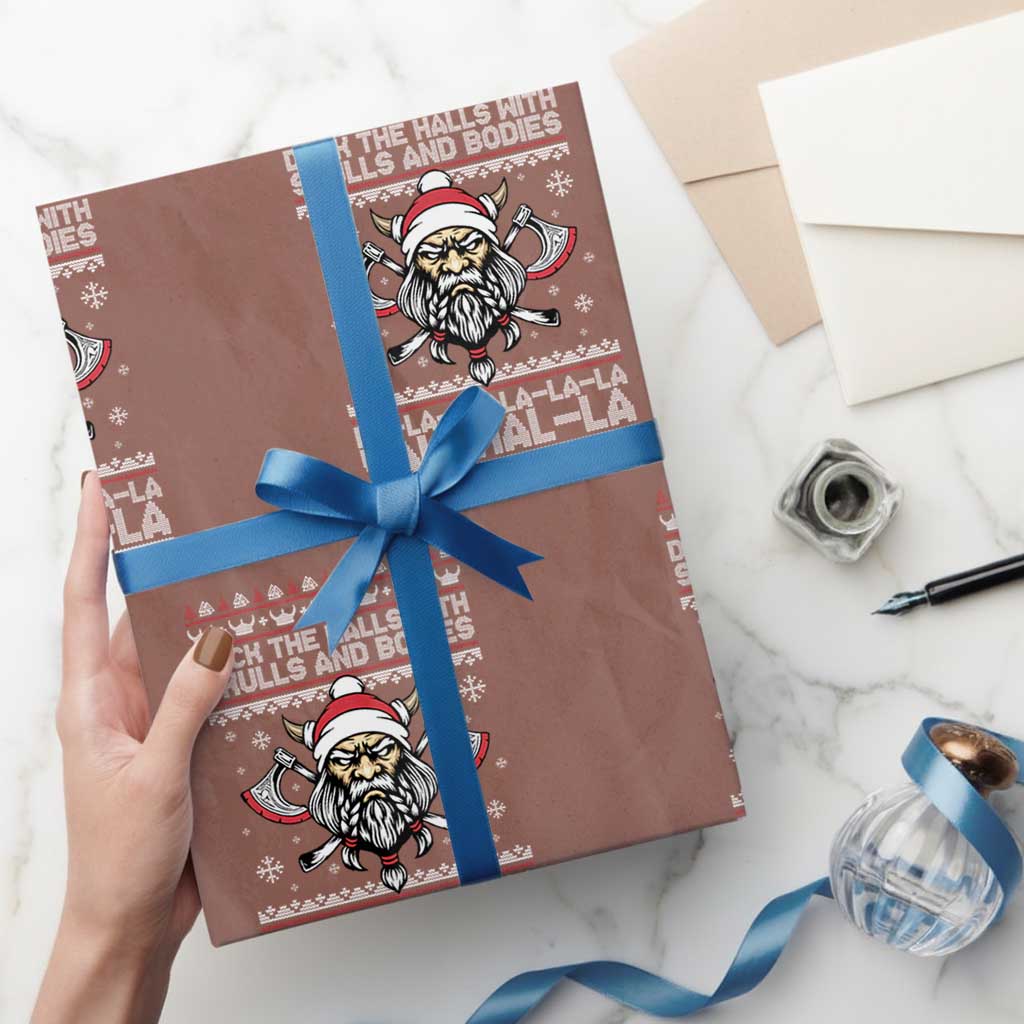 Deck The Halls With Skulls and Bodies Wrapping Paper Roll Viking Christmas Fa La La Valhalla - Wonder Print Shop