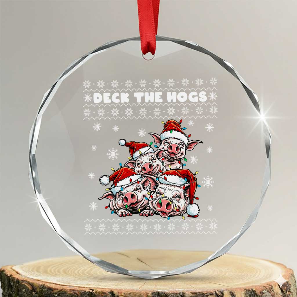 Deck The Hogs Ugly Christmas Sweater Crystal Glass Ornament Pig Lover Gift - Wonder Print Shop