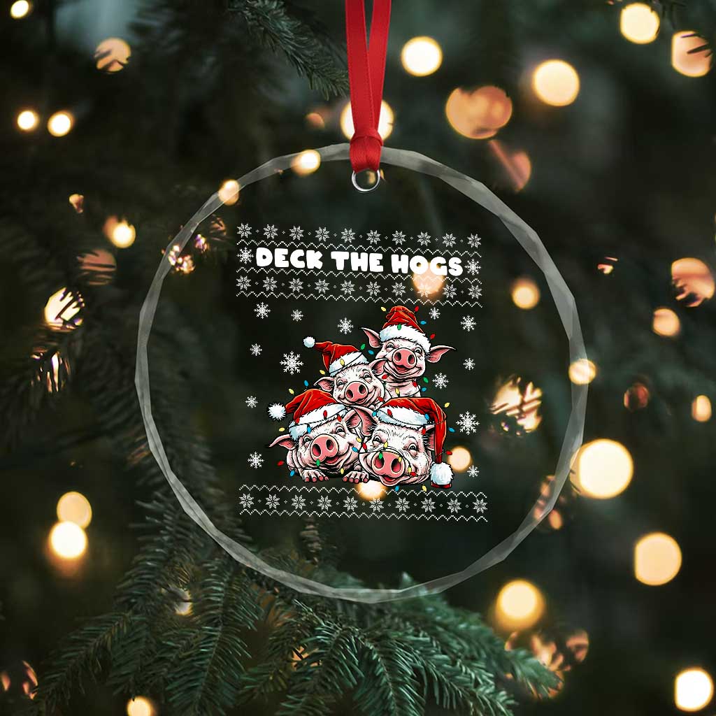 Deck The Hogs Ugly Christmas Sweater Crystal Glass Ornament Pig Lover Gift - Wonder Print Shop