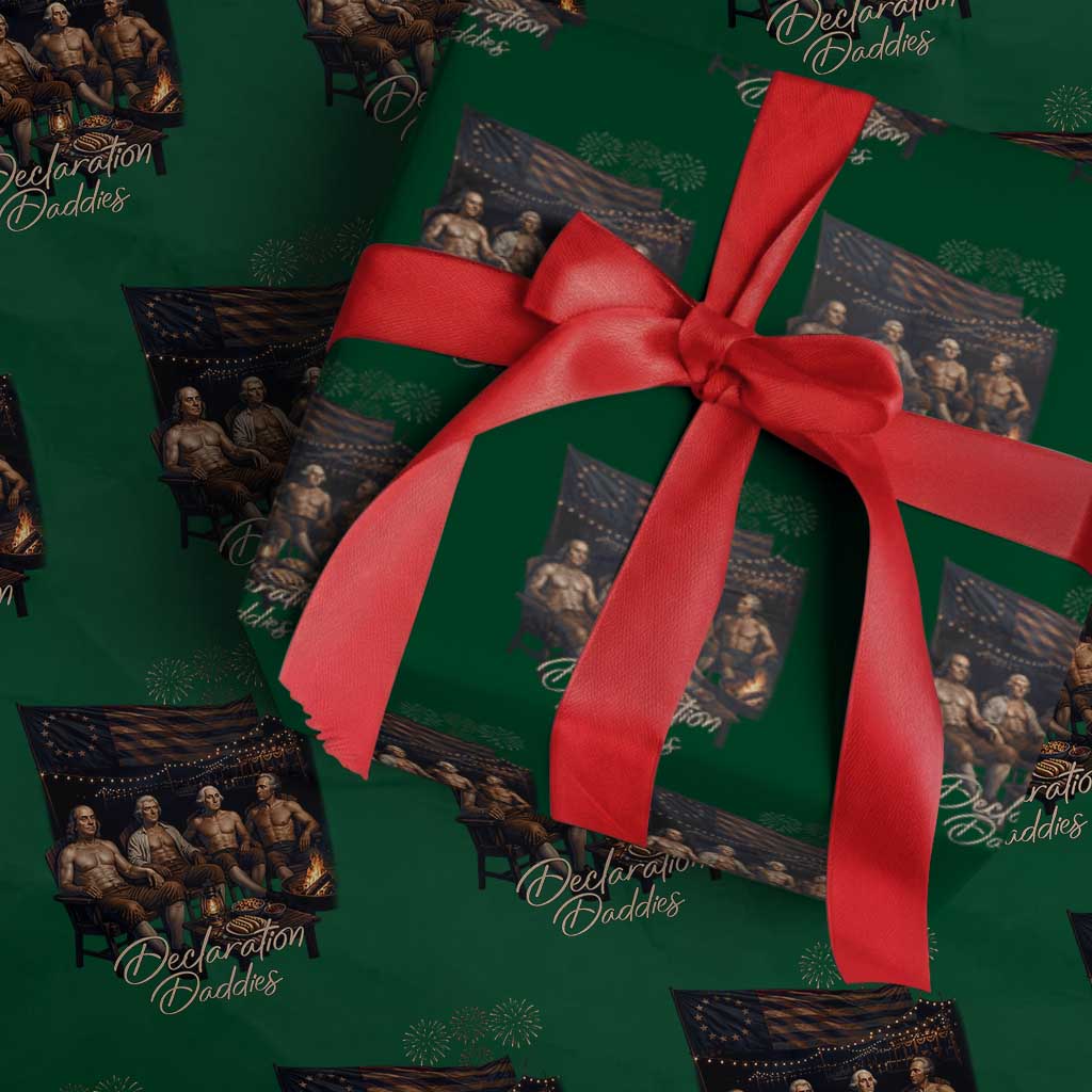Declaration Daddies Campfire Gathering Graphic Wrapping Paper Roll Shirtless Founding Fathers Patriotic Summer 4th of July Celebration