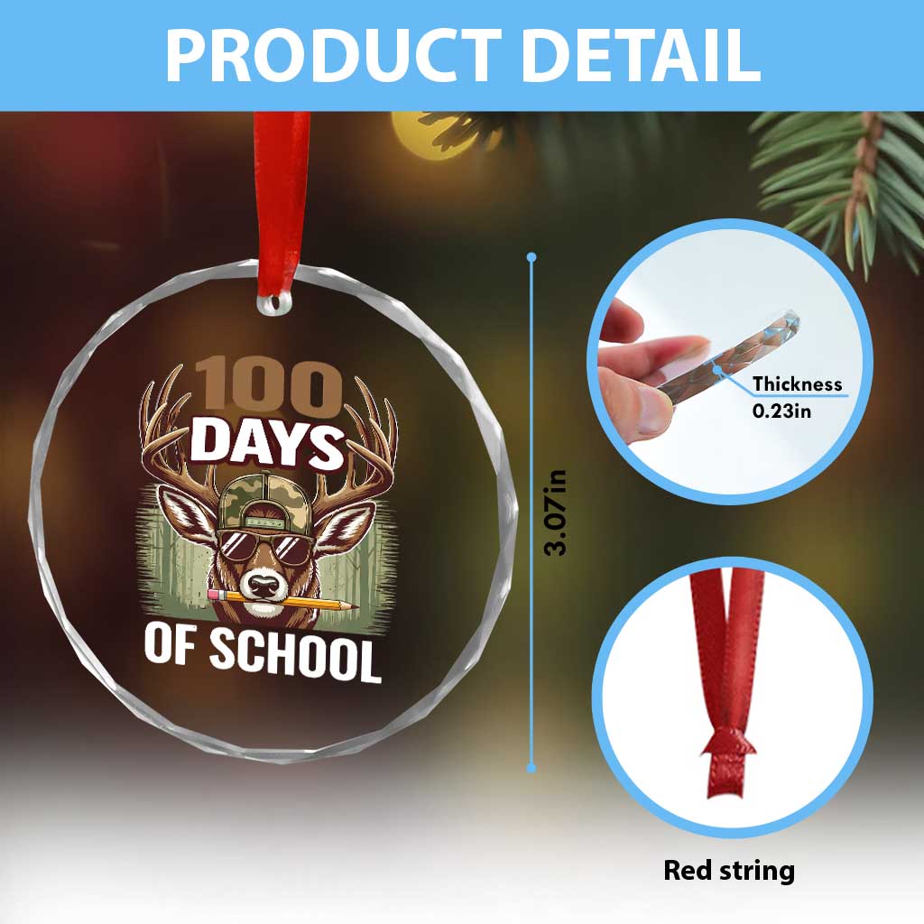 Deer 100 Days Of School Crystal Glass Ornament Camo Bucked 100 Days Smarter