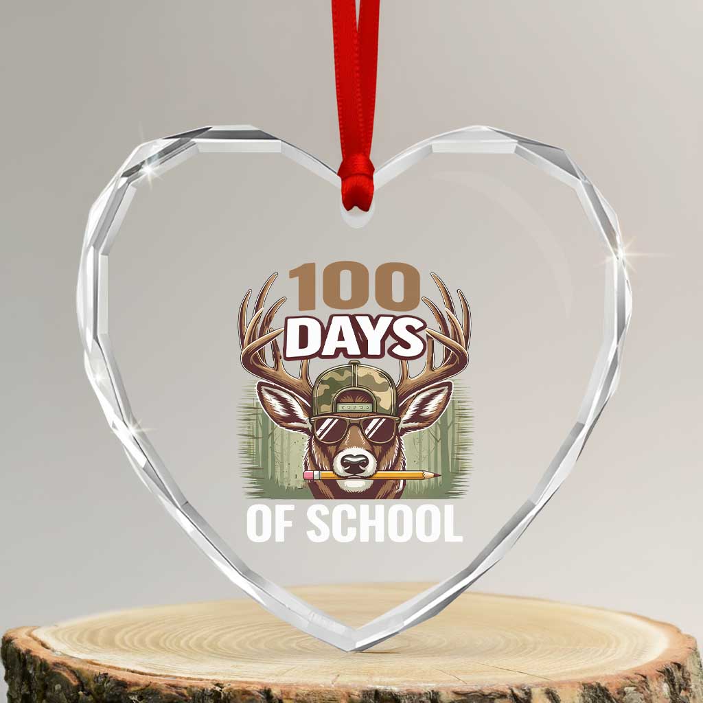 Deer 100 Days Of School Heart Crystal Glass Ornament Camo Bucked 100 Days Smarter