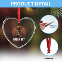 Deer Green Bay Football Heart Crystal Glass Ornament Retro Vintage Style - Wonder Print Shop