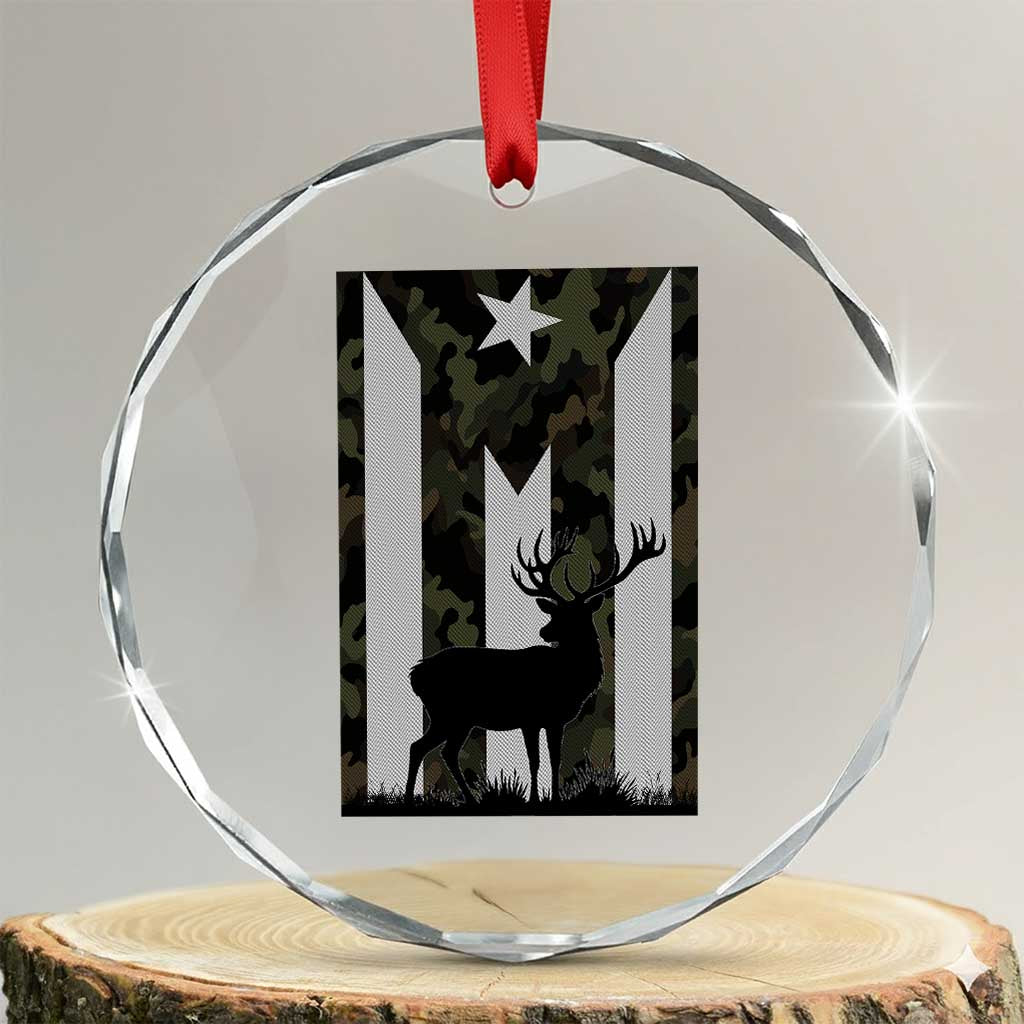 Deer Hunting Camo Puerto Rican Flag Crystal Glass Ornament Boricua Hunters