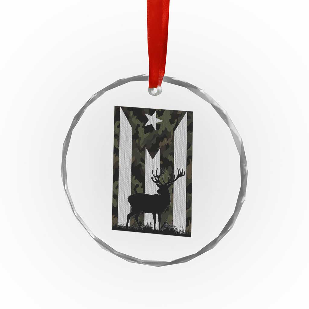 Deer Hunting Camo Puerto Rican Flag Crystal Glass Ornament Boricua Hunters