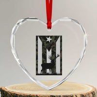 Deer Hunting Camo Puerto Rican Flag Heart Crystal Glass Ornament Boricua Hunters